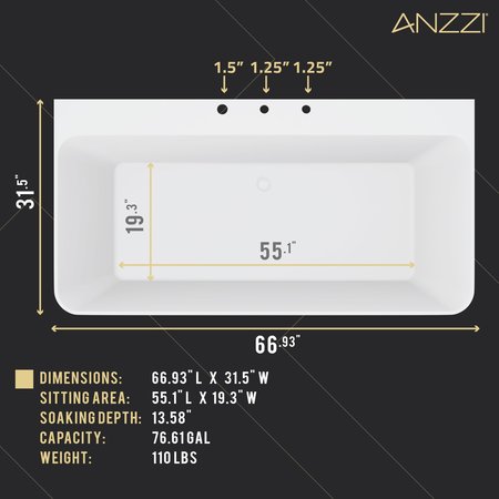 Anzzi 67 L, 31.5 W, White, Acrylic FT-AZ114-67